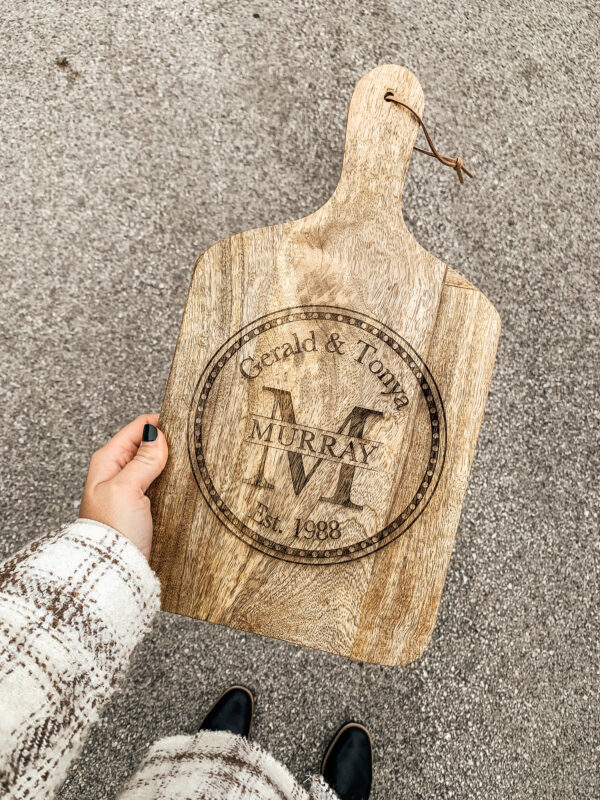Wood Serving Board - Circle Design w/ Name & Date - Image 3