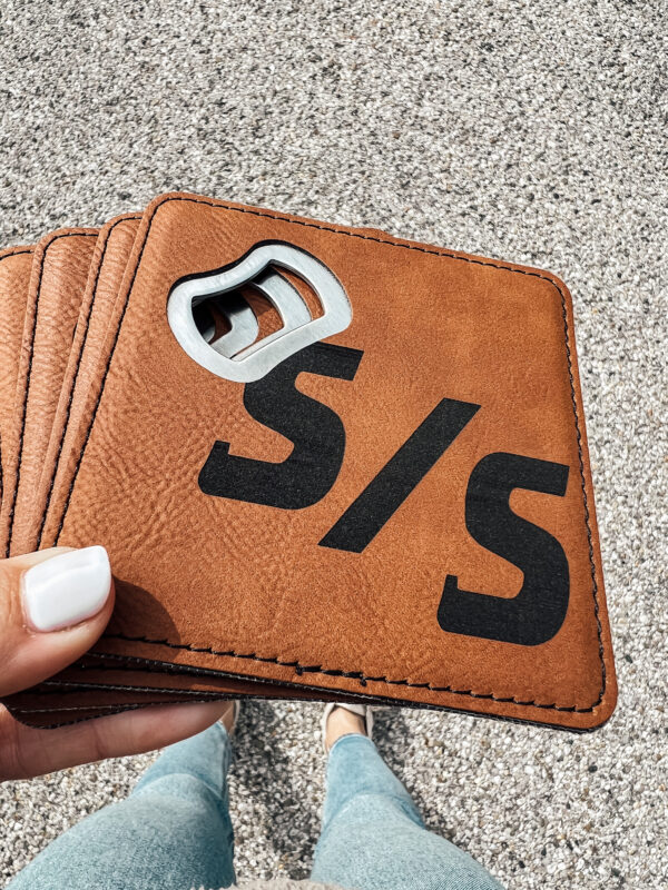 Leather Bottle Opener Coasters - set of 4 - Image 2