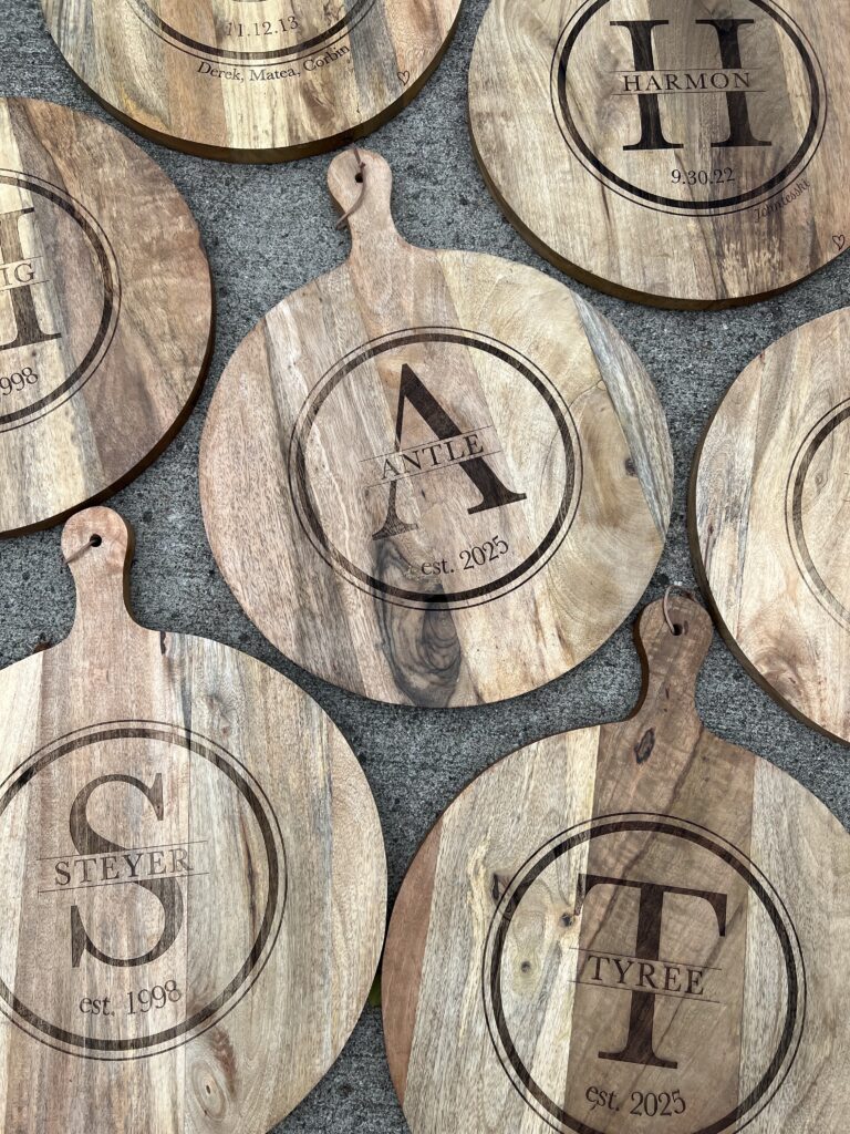 Wood Serving Board - Circle Design w/ Name & Date