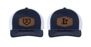 Navy/White Snapback Hat w/ Leather Patch